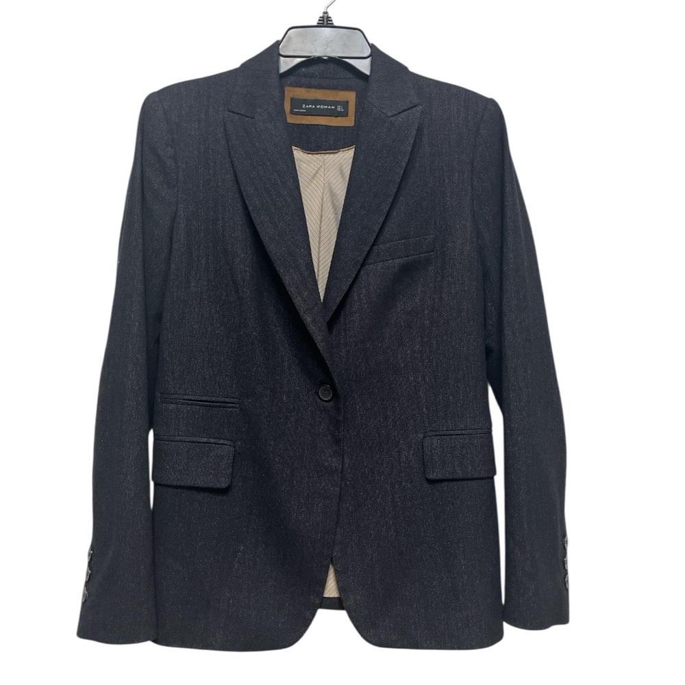 Zara Woman Classic Dark Blue Suit Jacket, Single Button Blazer Sz L